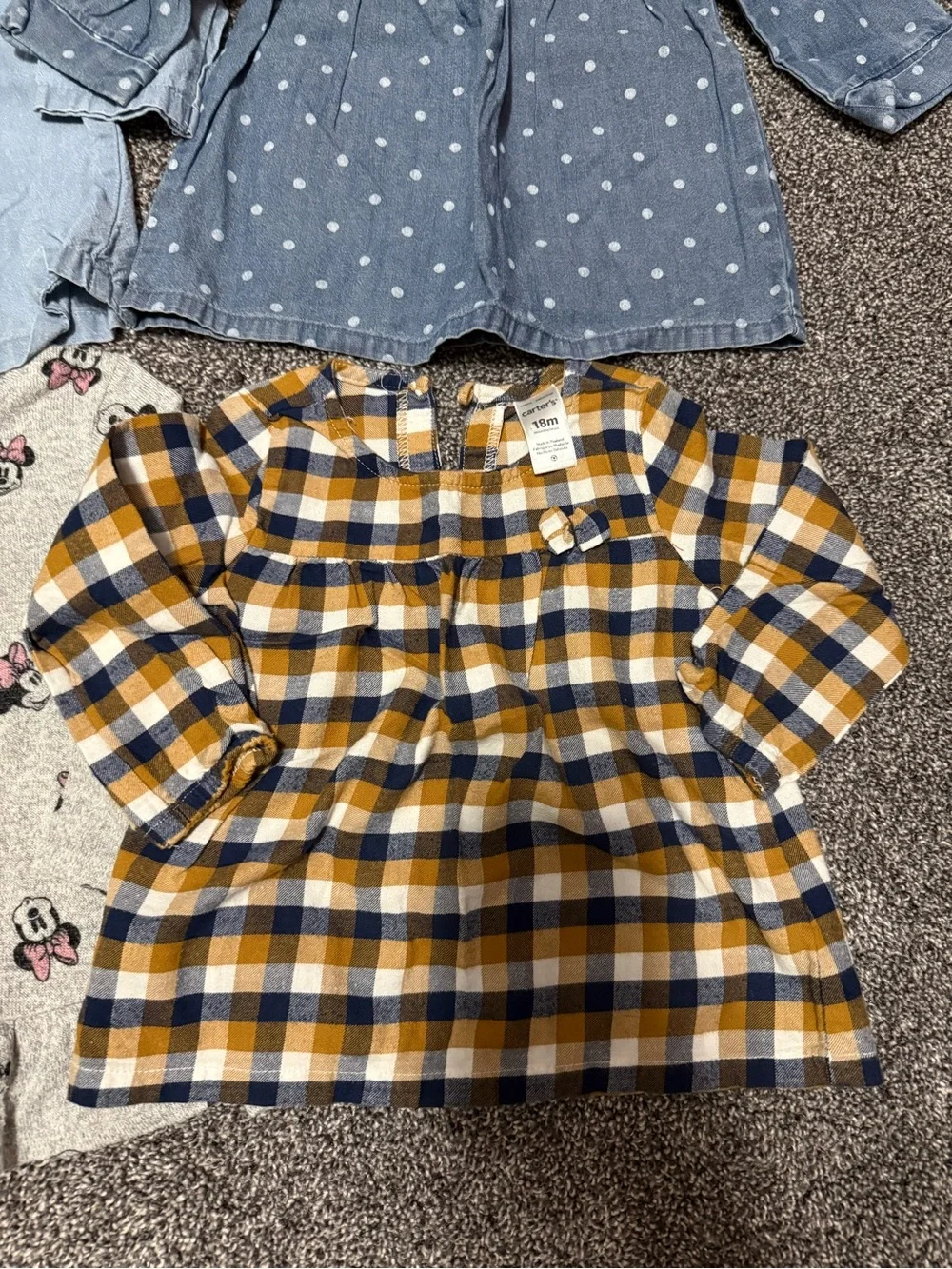 18 month girls long sleeve shirts chambray plaid Minnie deer